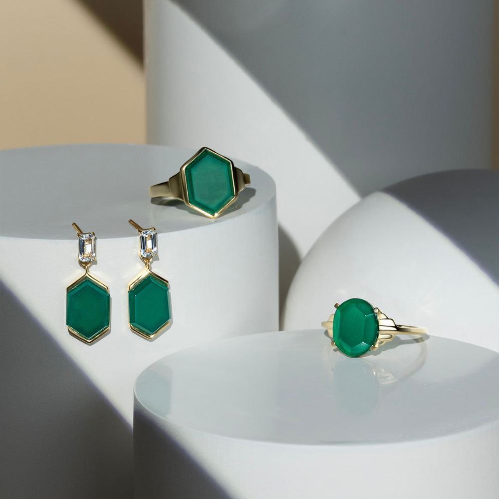 Grand Deco Hexagon Chalcedony Ring in Gold Vermeil