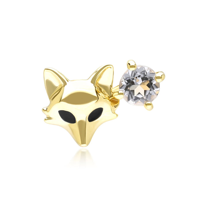 Broche de zorro con topacio blanco gardenia en oro amarillo de 9 quilates