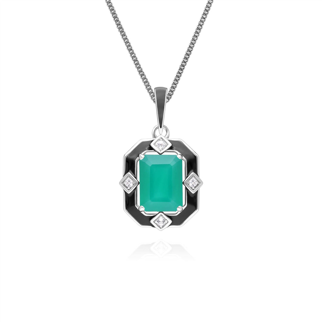Collar con colgante Grand Deco de esmalte negro, calcedonia y topacio en plata de ley