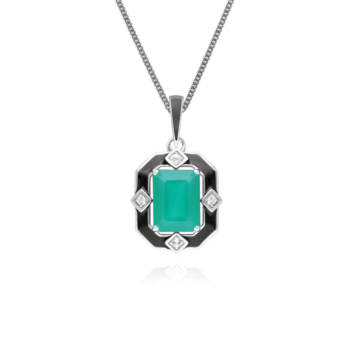 Collar con colgante Grand Deco de esmalte negro, calcedonia y topacio en plata de ley
