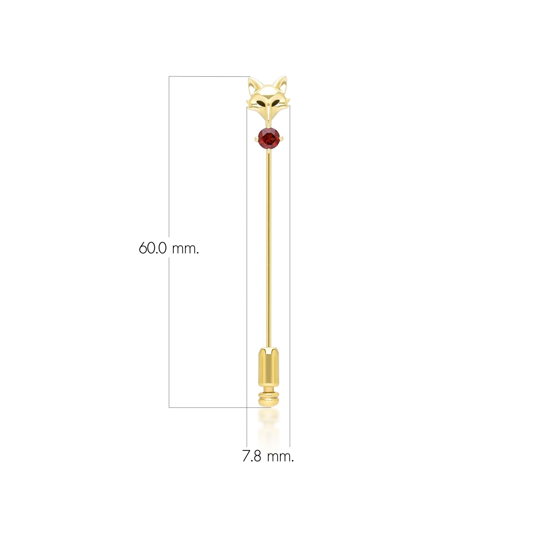 Pin de solapa de zorro con granate gardenia en oro amarillo de 9 quilates