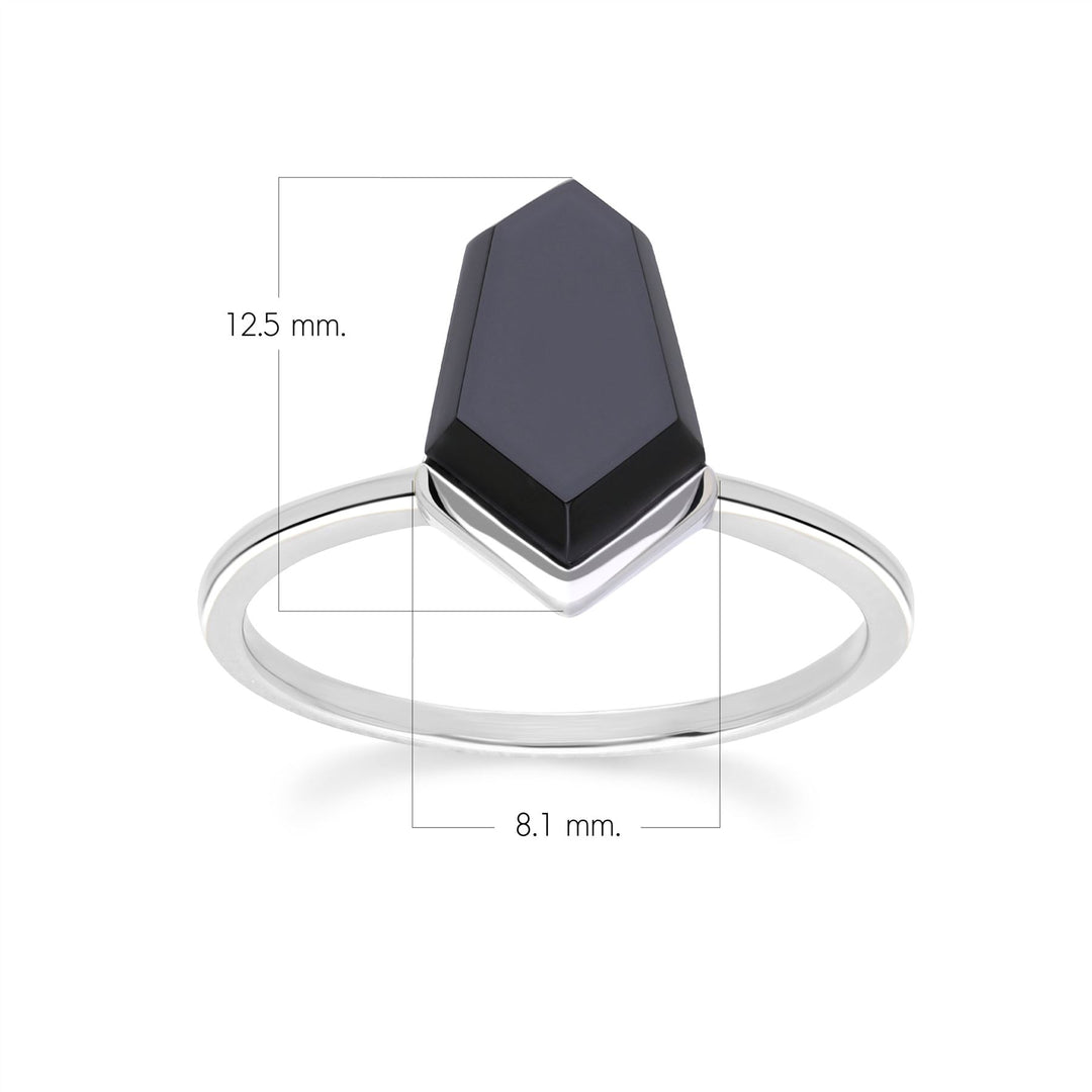Anillo de ónix negro con diseño hexagonal Grand Deco en plata de ley