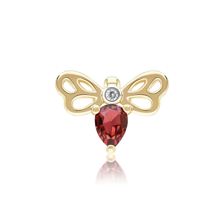 Honeycomb Art Nouveau Pear Shape Garnet and Diamond Bee Pin in 9ct Yellow Gold