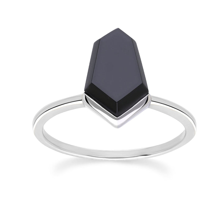 Anillo de ónix negro con diseño hexagonal Grand Deco en plata de ley