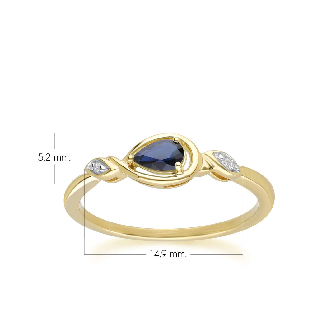 Anillo clásico de zafiro pera y diamantes en oro amarillo de 9 quilates
