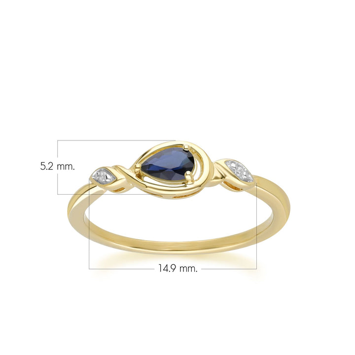 Anillo clásico de zafiro pera y diamantes en oro amarillo de 9 quilates
