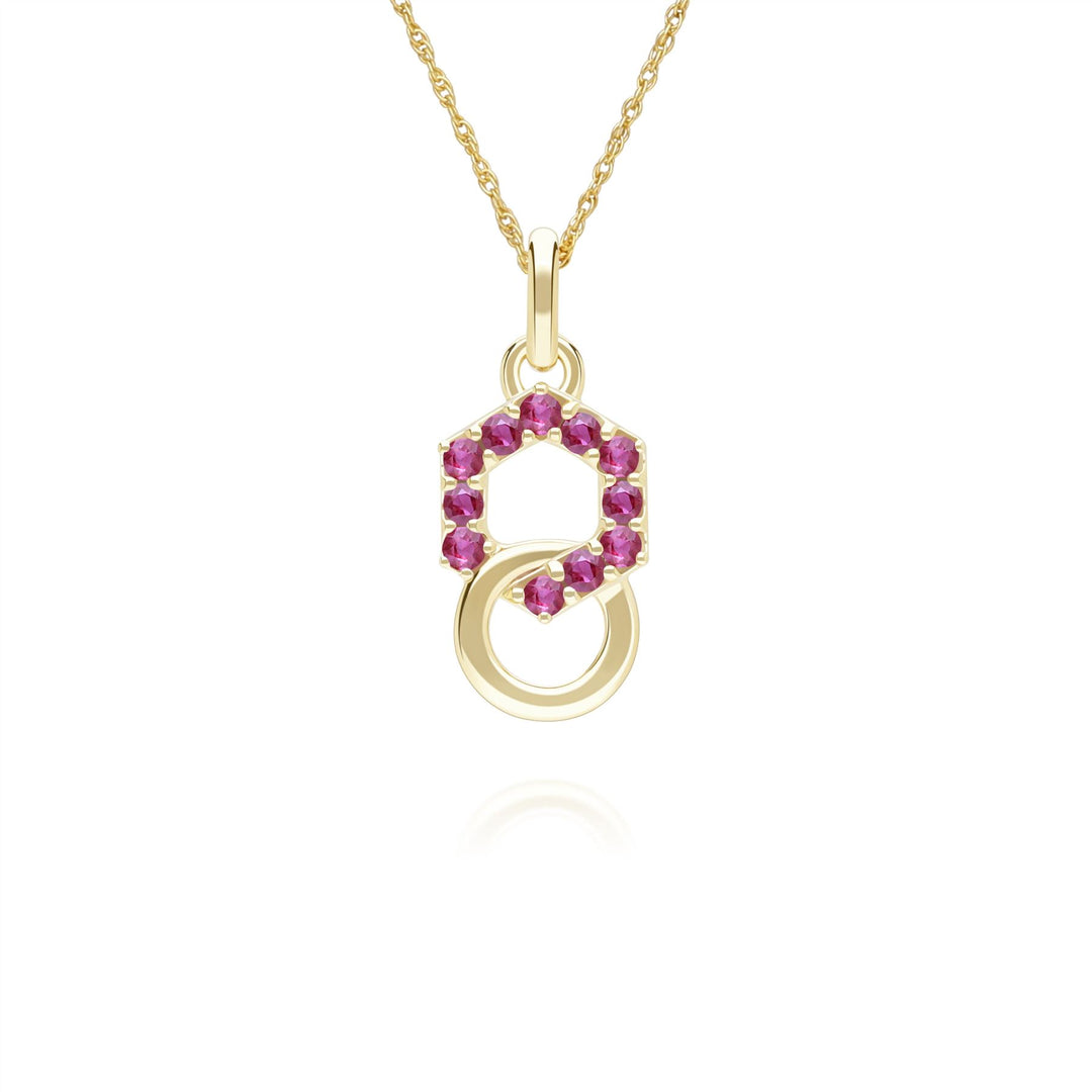 Geometric Hexagon and Round Linked with Prong set Ruby Pendant in 9ct Yellow Gold