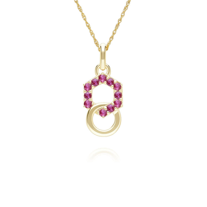 Geometric Hexagon and Round Linked with Prong set Ruby Pendant in 9ct Yellow Gold