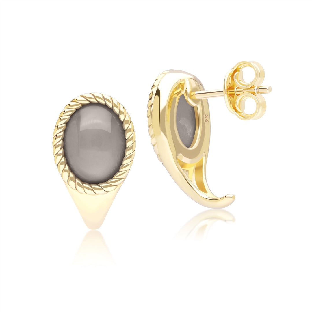Pendientes clásicos de piedra lunar negra ovalada en oro amarillo de 9 quilates.
