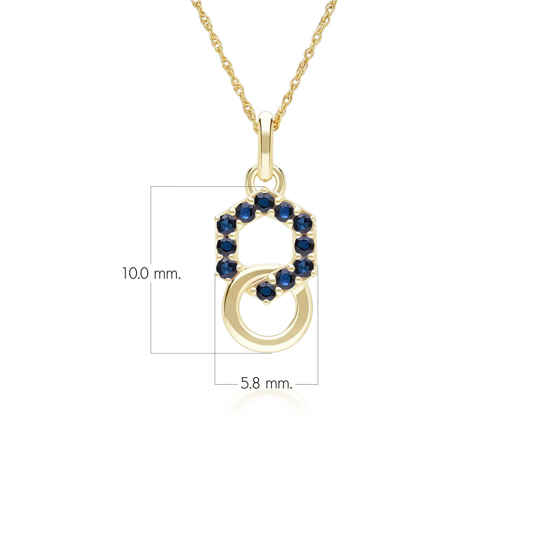 Geometric Hexagon and Round Linked with Prong set Sapphire Pendant in 9ct Yellow Gold