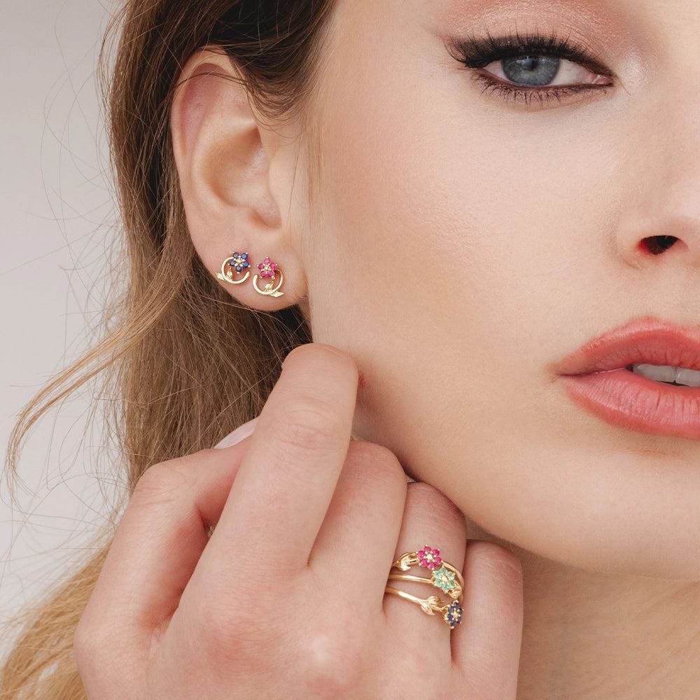 floral-vine-sapphire-stud-earrings-in-9ct-yellow-gold-132e2934019 on Model