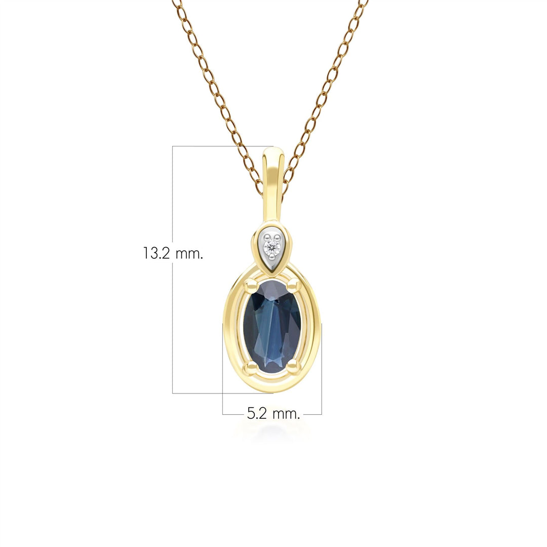 Collar clásico con colgante de zafiro ovalado y diamante redondo en oro amarillo de 9 quilates