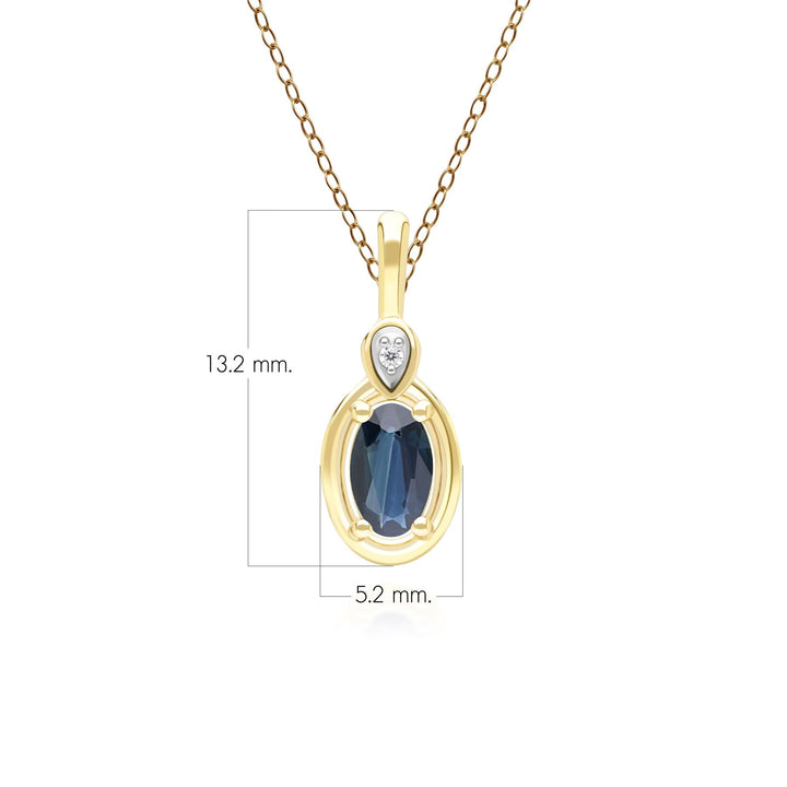 Collar clásico con colgante de zafiro ovalado y diamante redondo en oro amarillo de 9 quilates