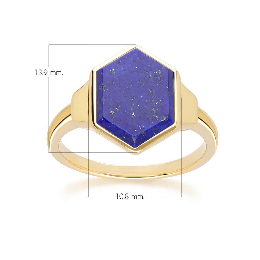 Anillo Grand Deco Hexágono Lapislázuli en Oro Vermeil