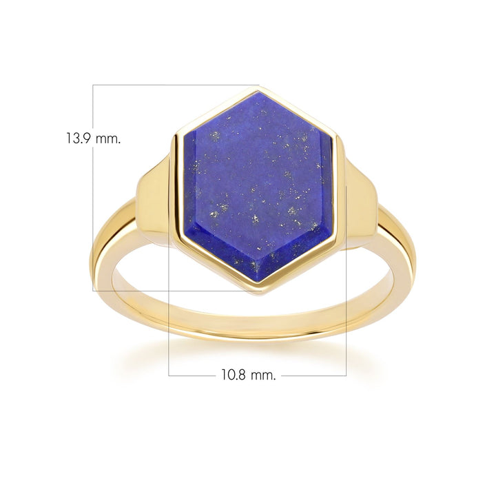 Anillo Grand Deco Hexágono Lapislázuli en Oro Vermeil