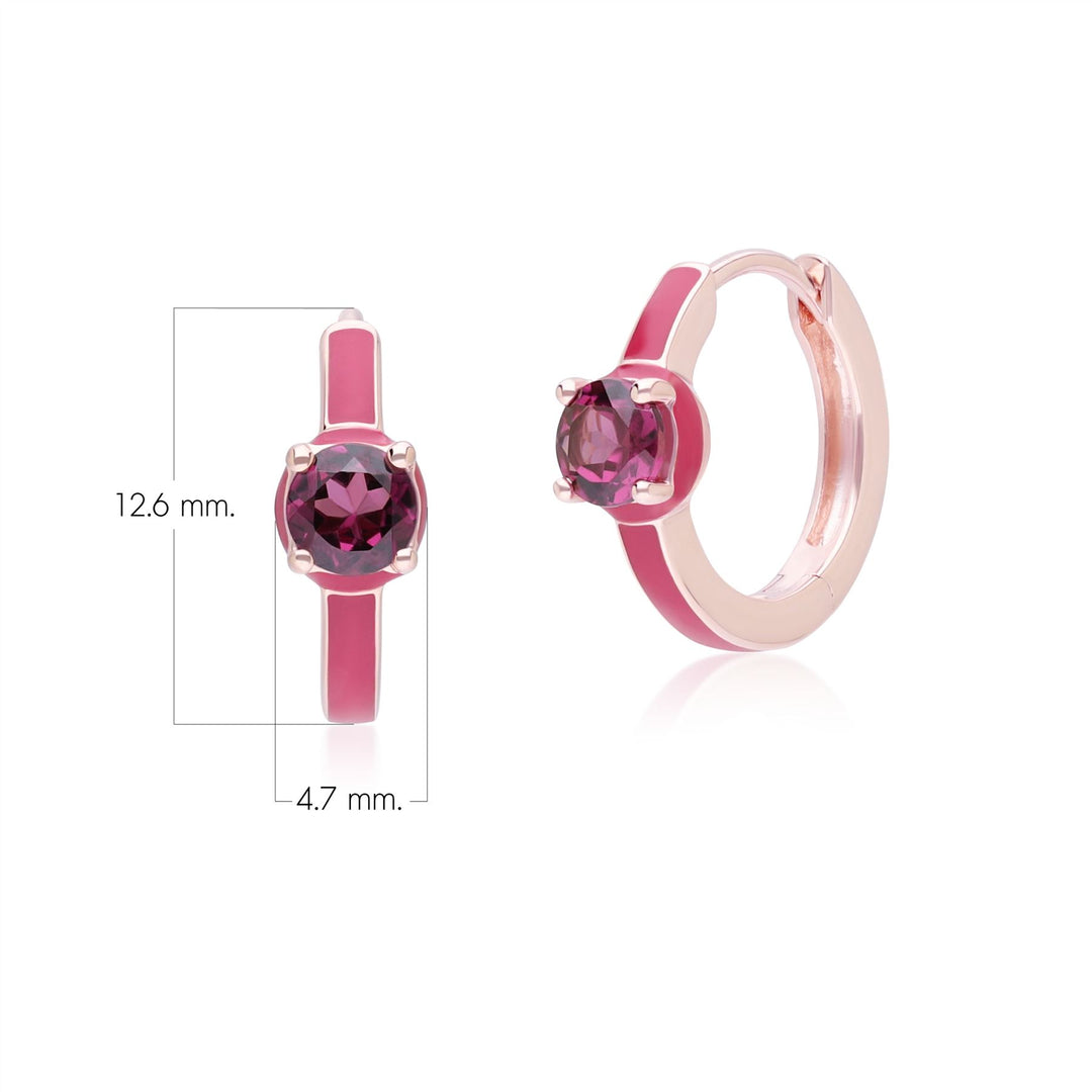 Pendientes de aro de rodolita redonda y esmalte rosa de Vals Siberiano en oro vermeil rosa