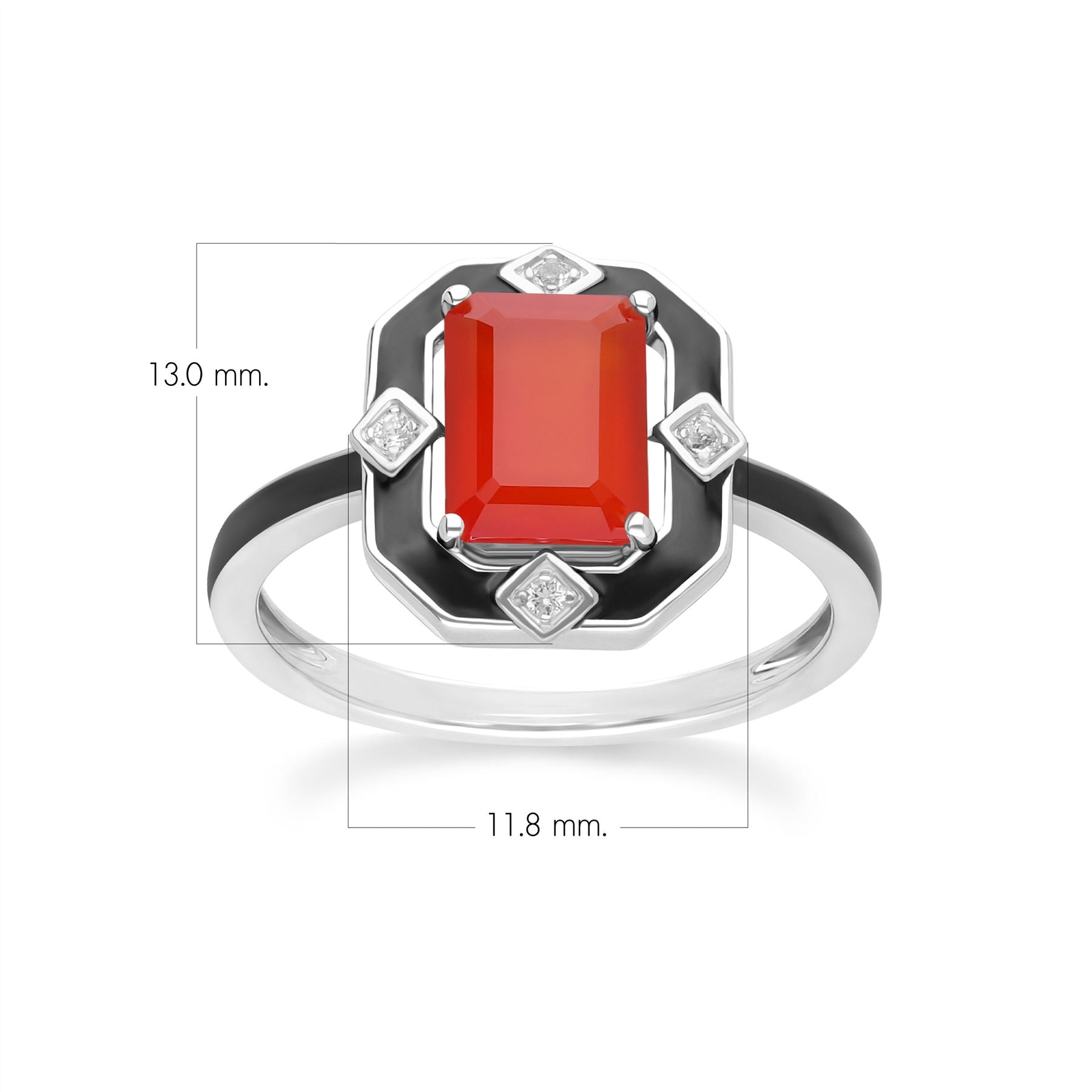 Grand Deco Black Enamel, Carnelian & Topaz Ring in Sterling Silver