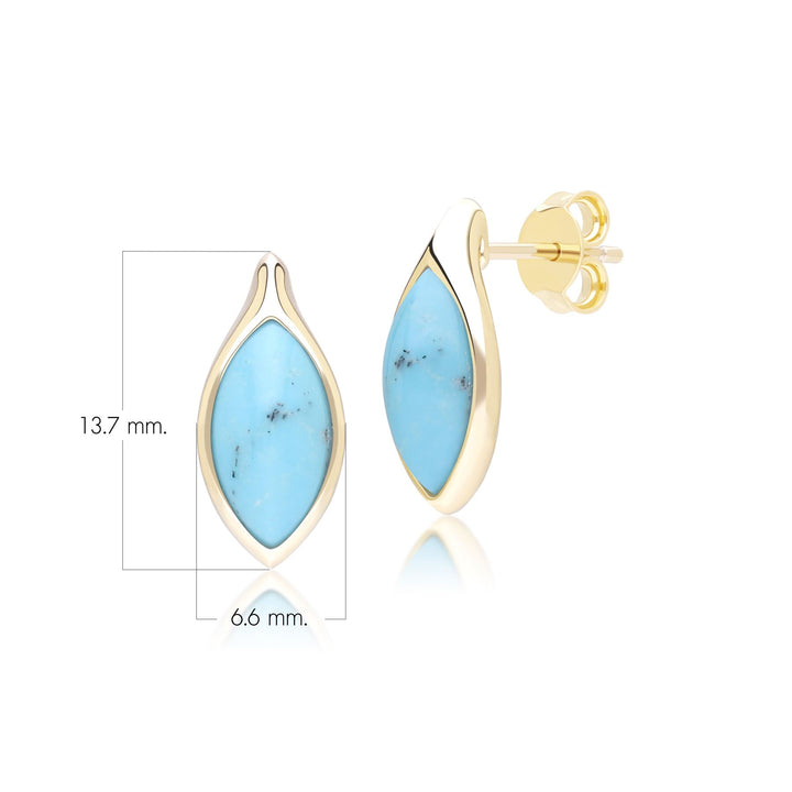 Pendientes clásicos de turquesa marquesa en oro amarillo de 9 quilates