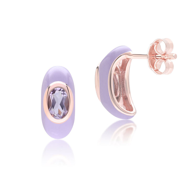 Pendientes de medio aro con esmalte violeta y amatista octogonal de Vals Siberiano en oro vermeil rosa