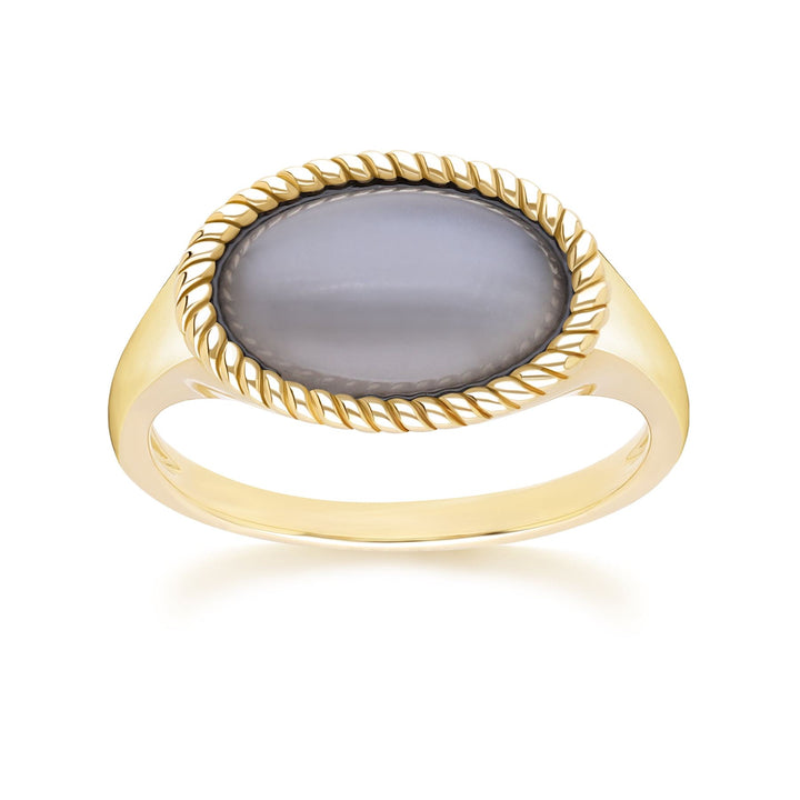 Anillo clásico de piedra lunar negra ovalada en oro amarillo de 9 quilates