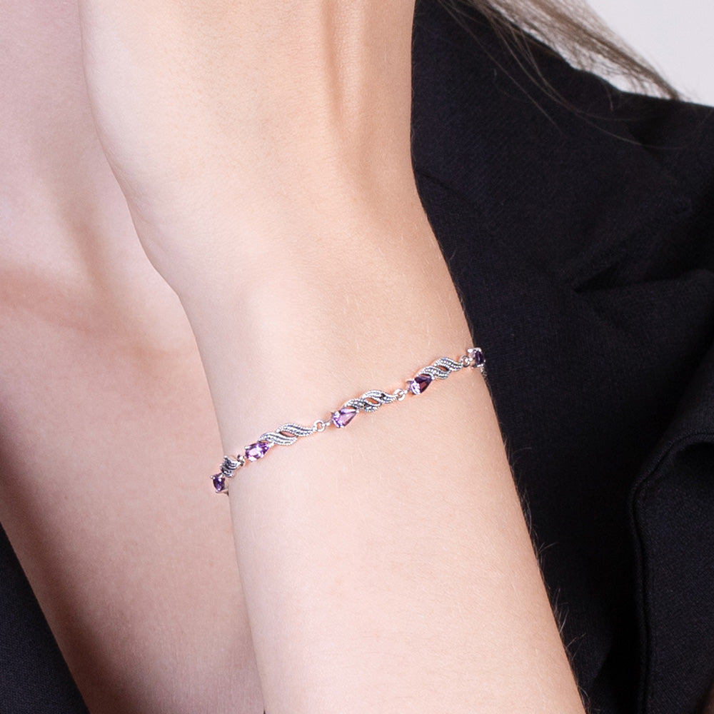 Pulsera de tenis de amatista y marcasita de estilo Art Nouveau