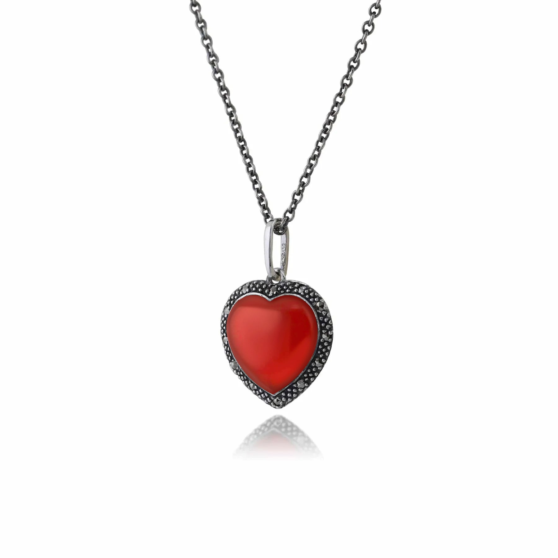 Art Deco Style Heart Carnelian & Marcasite Halo Love Heart Pendant in 925 Sterling Silver 214n673601925 Side