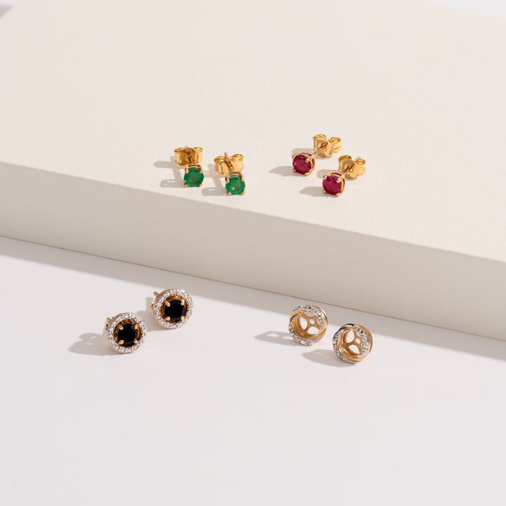 Pendientes Ear Jacket clásicos con halo de diamantes en oro amarillo de 9 quilates