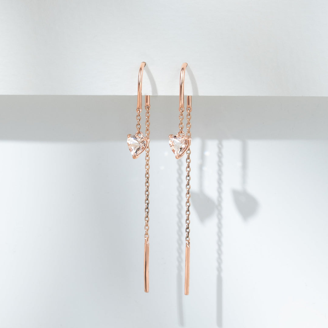 Pendientes de enhebrador de corazón de morganita en oro rosa de 9 ct