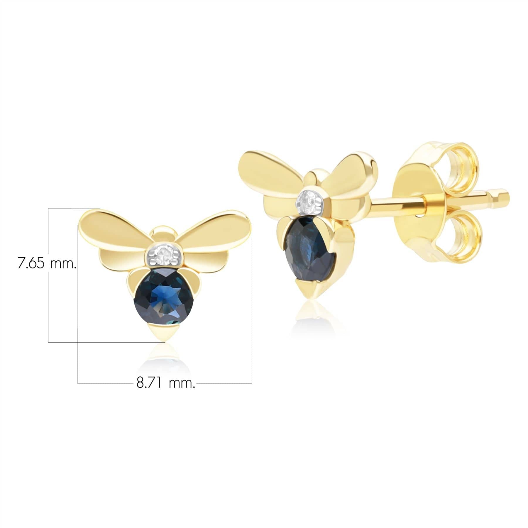 Honeycomb Inspired Blue Sapphire and Diamond Bee Stud Earrings in 9ct Yellow Gold Dimensions  135E1872039