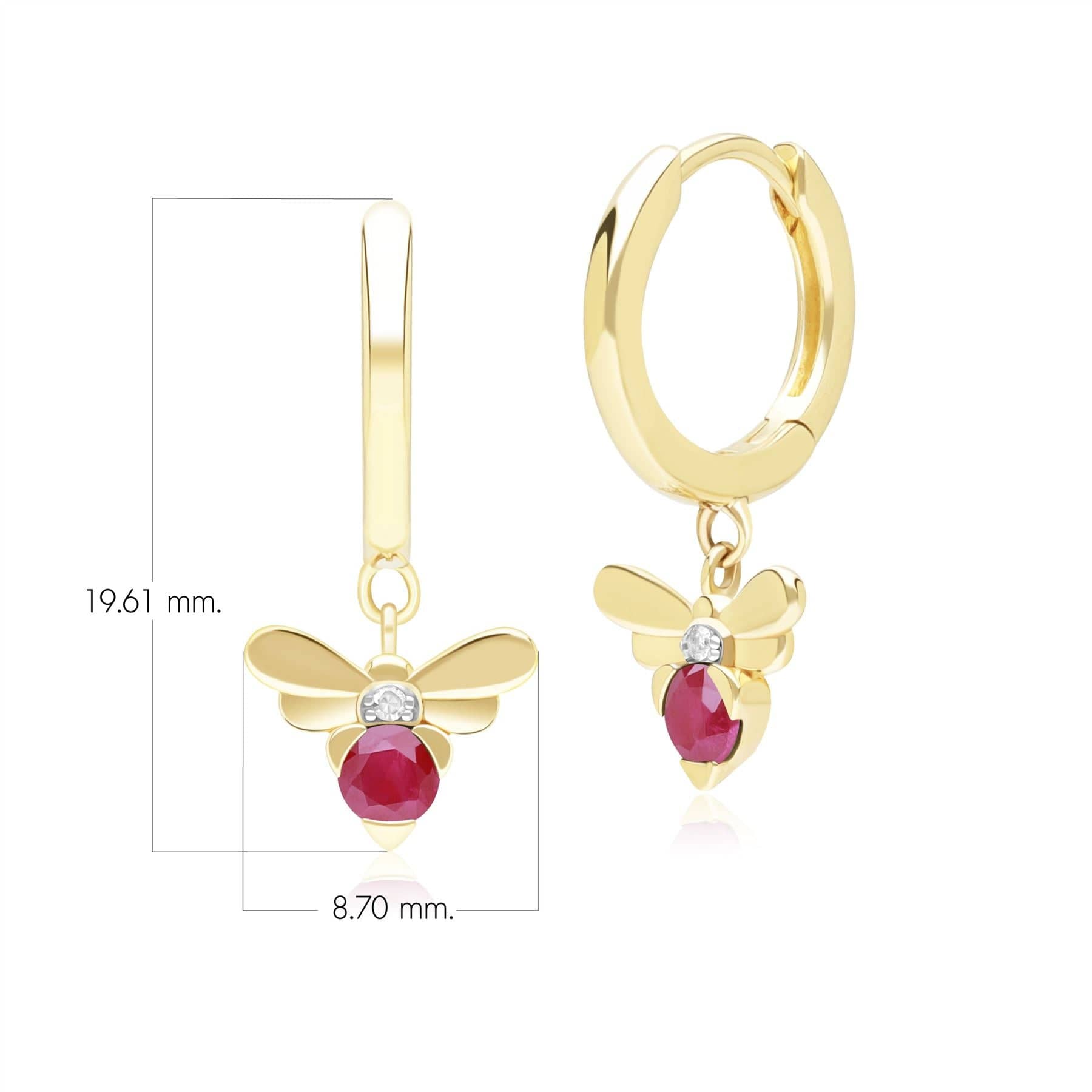 Honeycomb Inspired Ruby and Diamond Bee Hoop Earrings in 9ct Yellow GoldDimensions  135E1874019