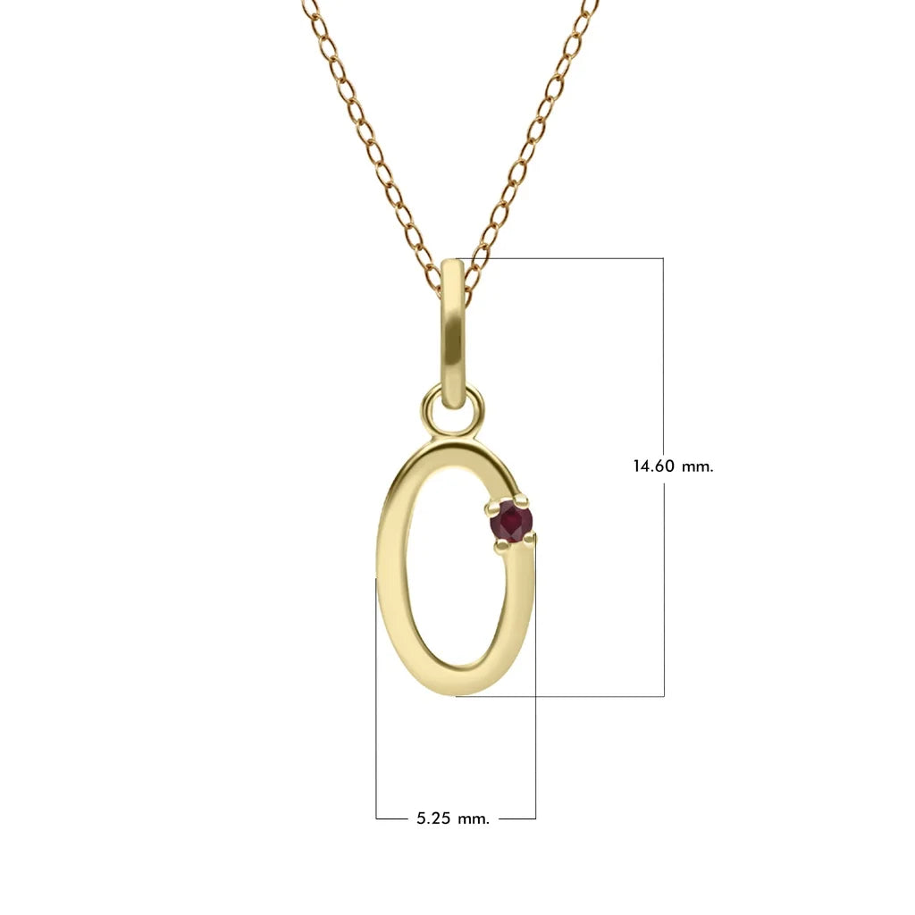 Collar inicial con letra de rubí en oro amarillo de 9 quilates