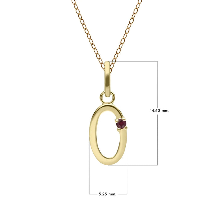 Collar inicial con letra de rubí en oro amarillo de 9 quilates