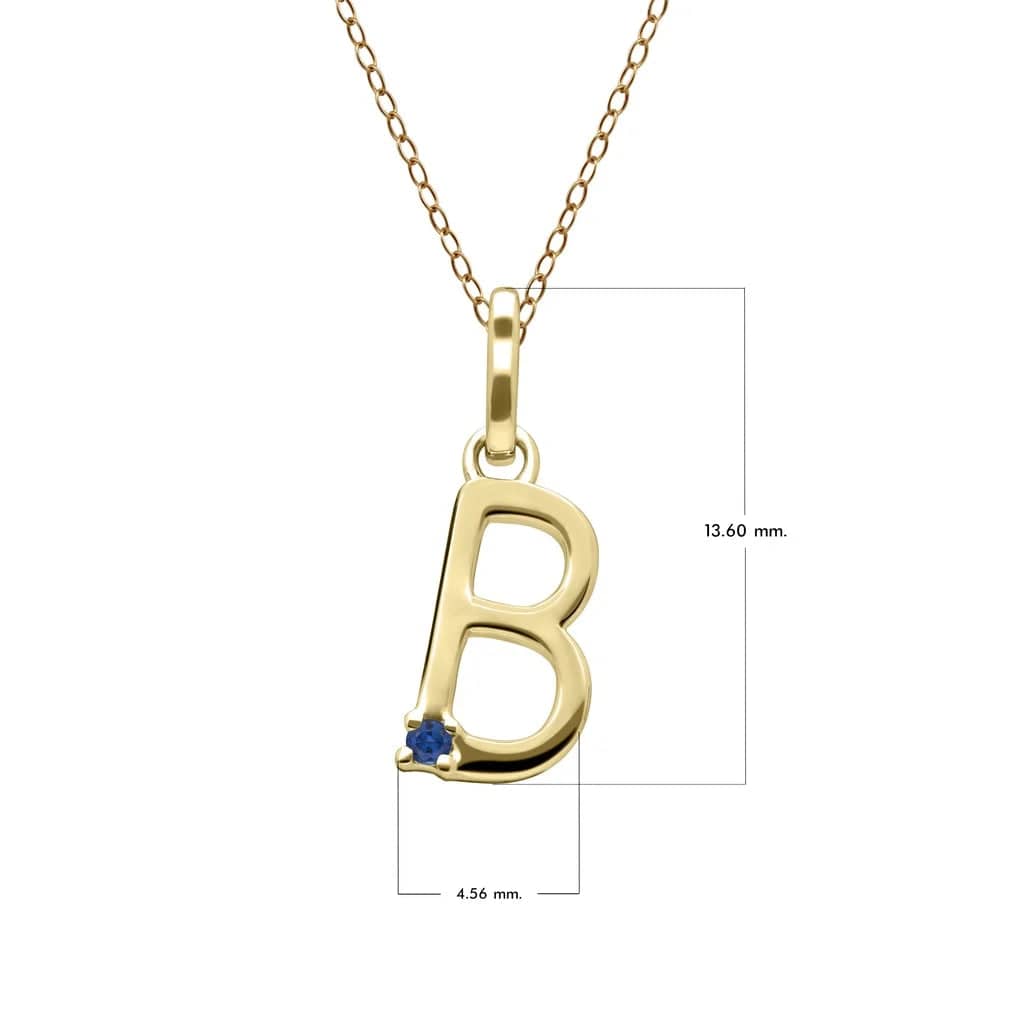 Collar inicial con letra de zafiro azul en oro amarillo de 9 quilates