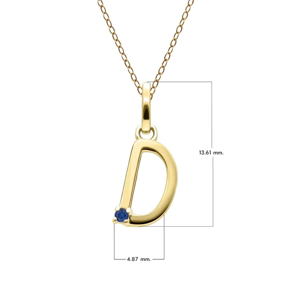 Collar inicial con letra de zafiro azul en oro amarillo de 9 quilates