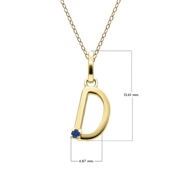 Collar inicial con letra de zafiro azul en oro amarillo de 9 quilates