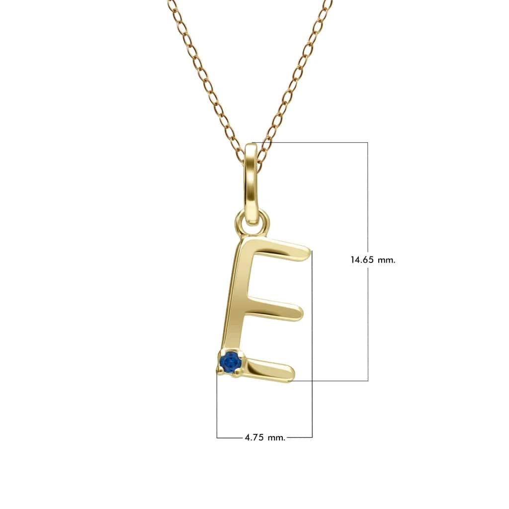 Collar inicial con letra de zafiro azul en oro amarillo de 9 quilates
