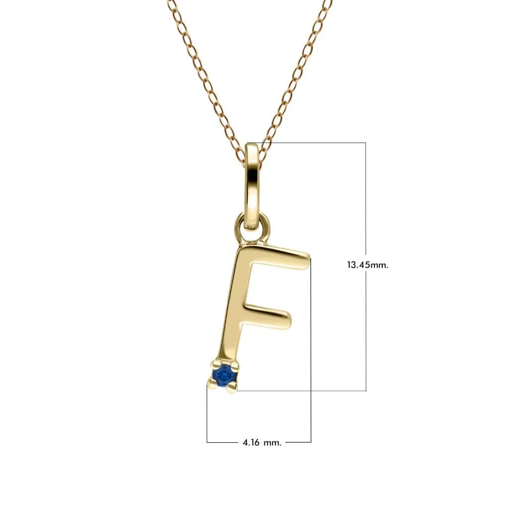 Collar inicial con letra de zafiro azul en oro amarillo de 9 quilates