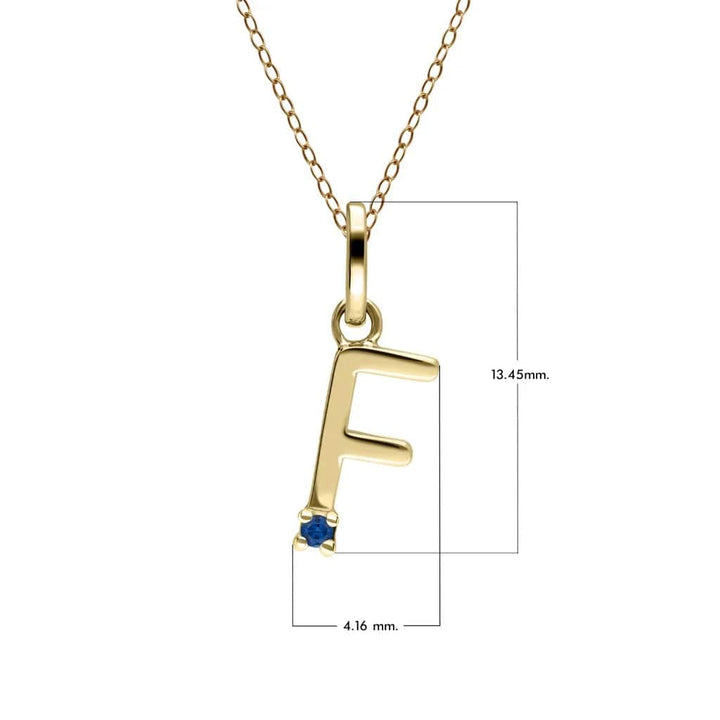 Collar inicial con letra de zafiro azul en oro amarillo de 9 quilates