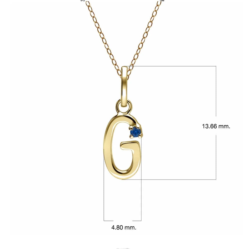 Collar inicial con letra de zafiro azul en oro amarillo de 9 quilates