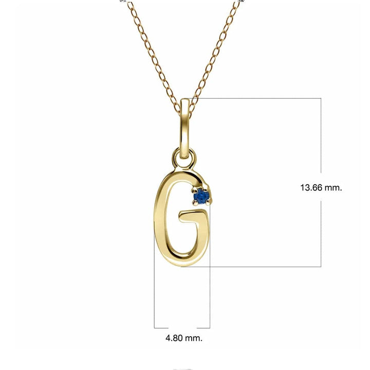 Collar inicial con letra de zafiro azul en oro amarillo de 9 quilates