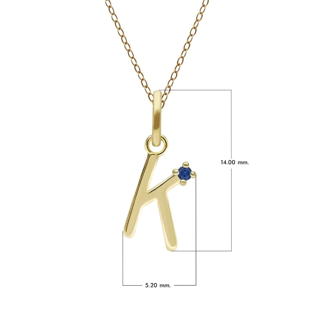 Collar inicial con letra de zafiro azul en oro amarillo de 9 quilates