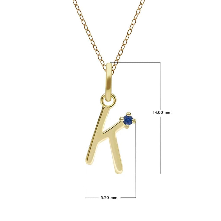 Collar inicial con letra de zafiro azul en oro amarillo de 9 quilates