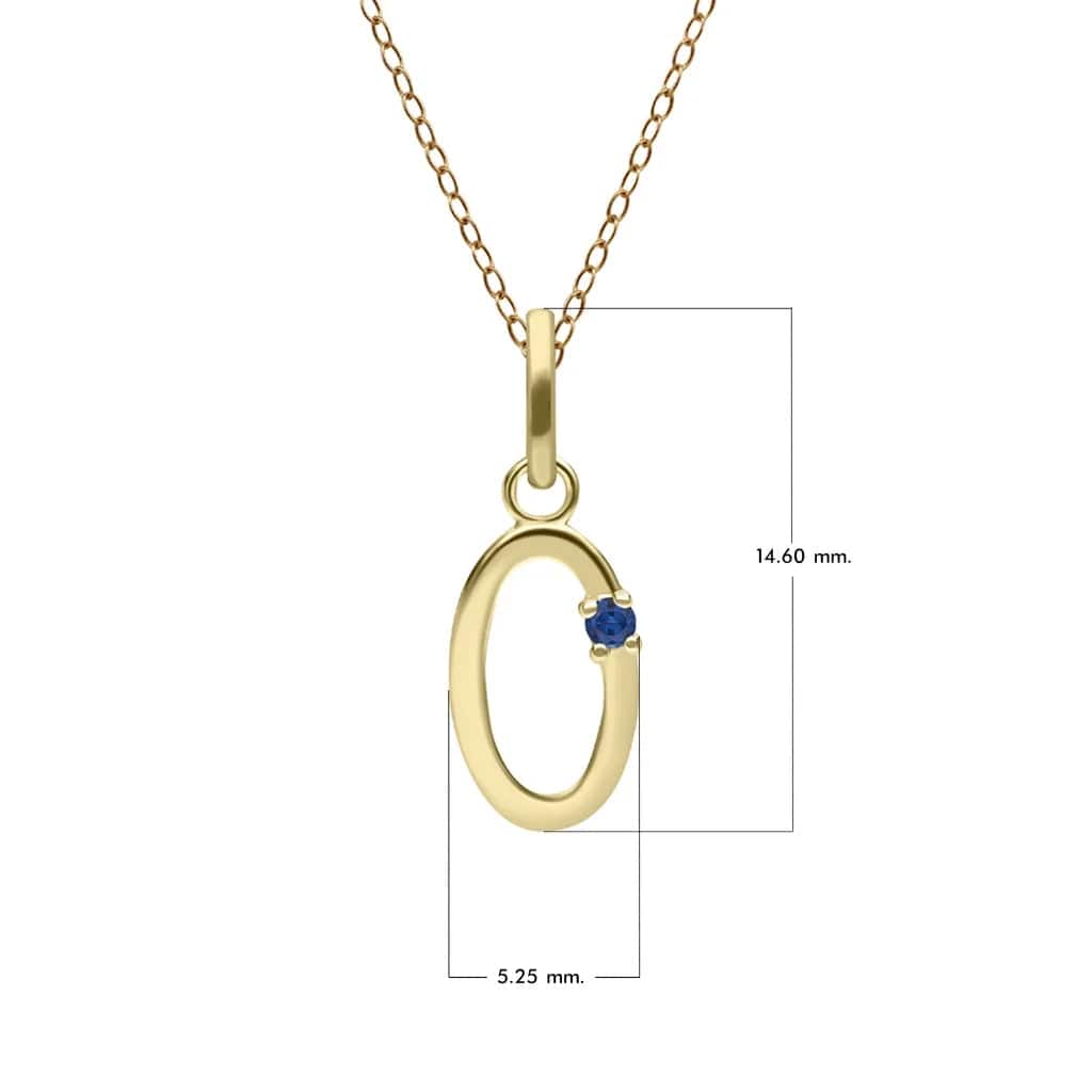 Collar inicial con letra de zafiro azul en oro amarillo de 9 quilates