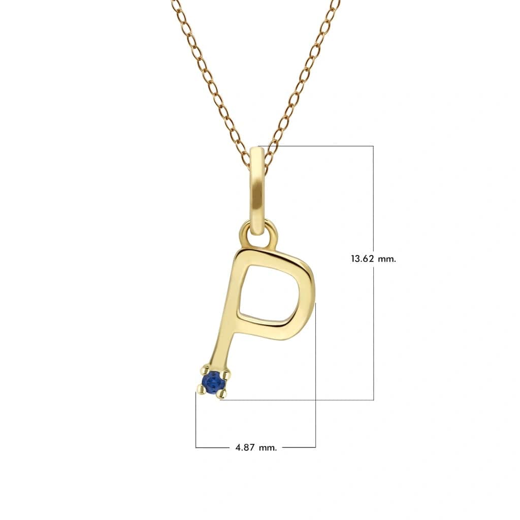 Collar inicial con letra de zafiro azul en oro amarillo de 9 quilates