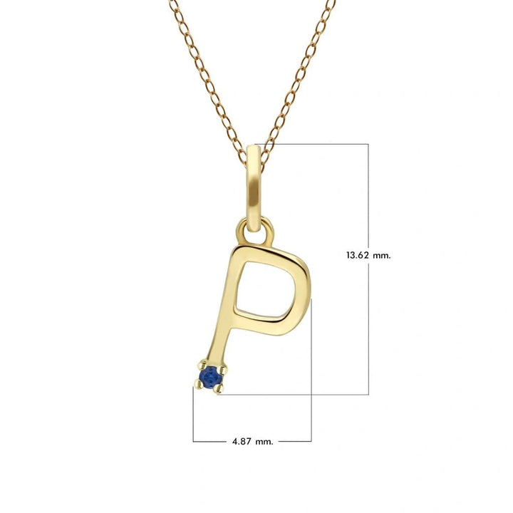 Collar inicial con letra de zafiro azul en oro amarillo de 9 quilates