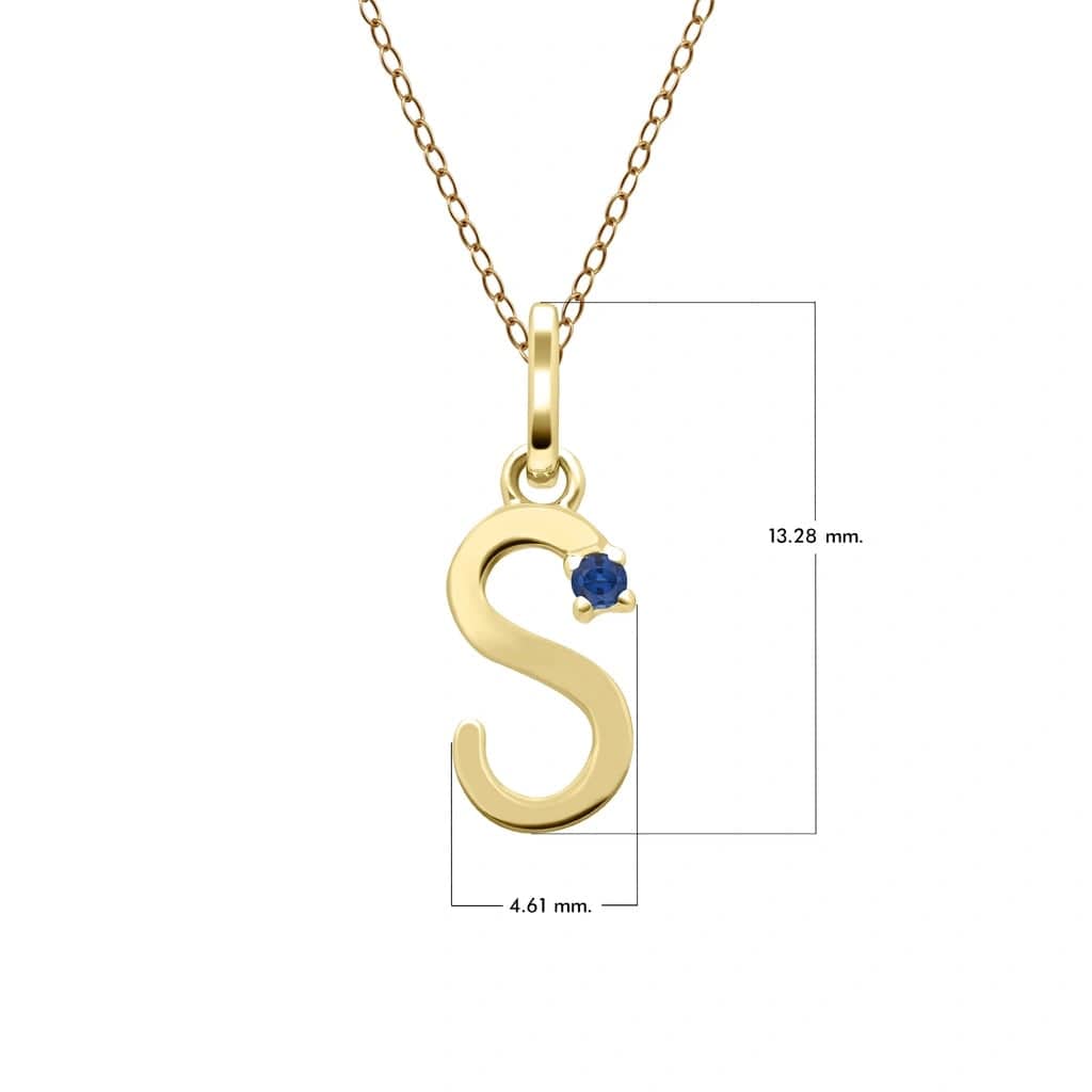 Collar inicial con letra de zafiro azul en oro amarillo de 9 quilates