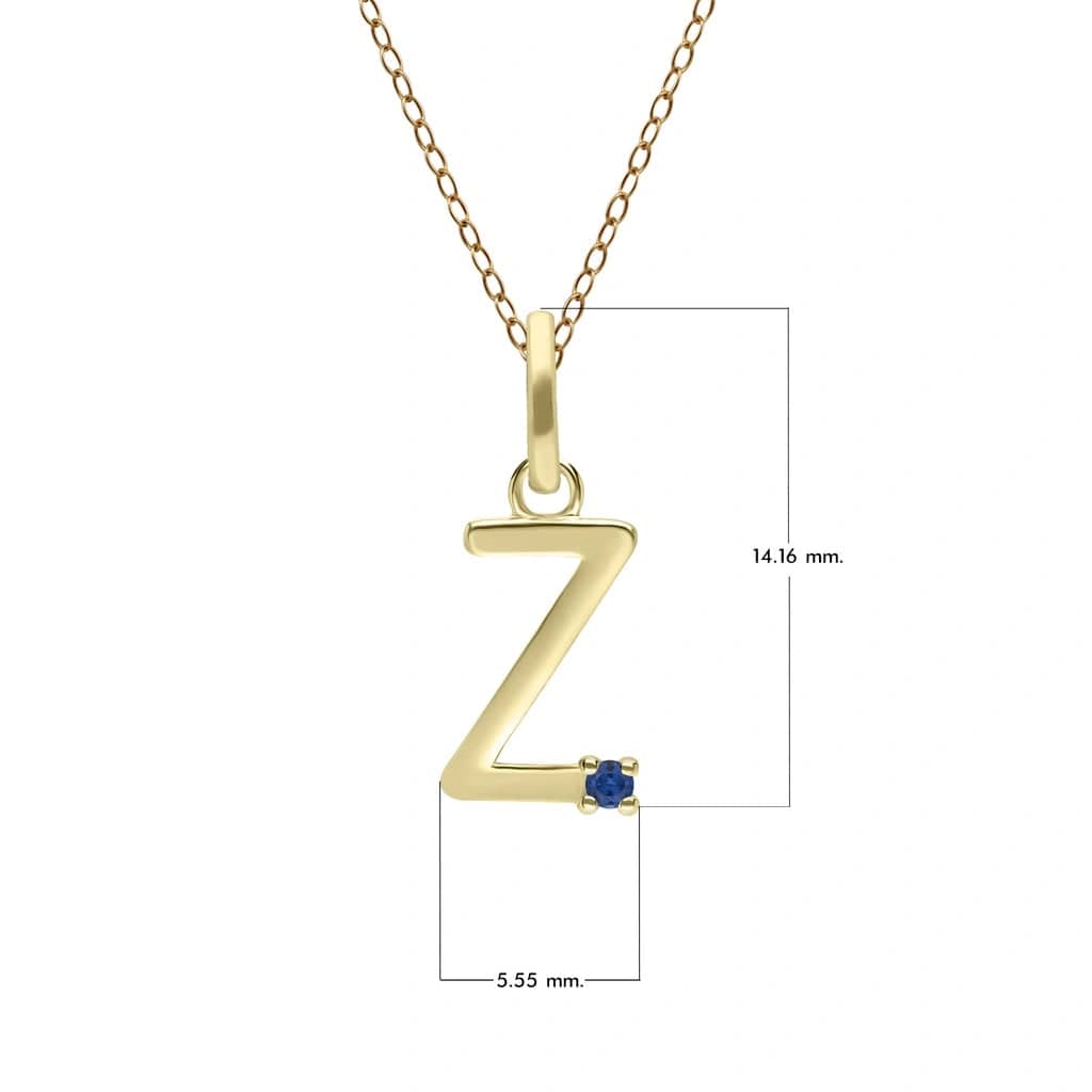 Collar inicial con letra de zafiro azul en oro amarillo de 9 quilates
