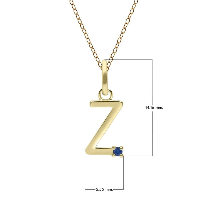 Collar inicial con letra de zafiro azul en oro amarillo de 9 quilates