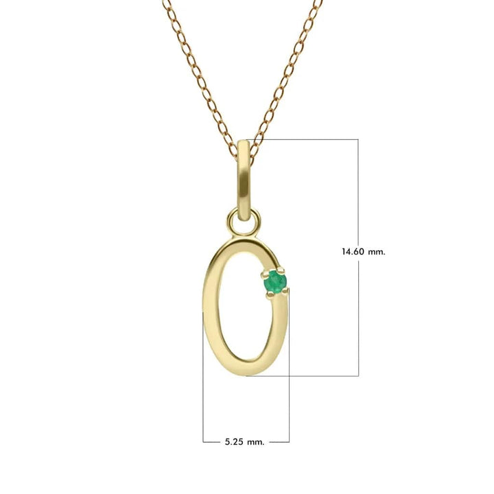 Collar inicial con letra esmeralda en oro amarillo de 9 quilates