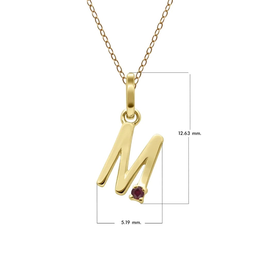 Collar inicial con letra de rubí en oro amarillo de 9 quilates